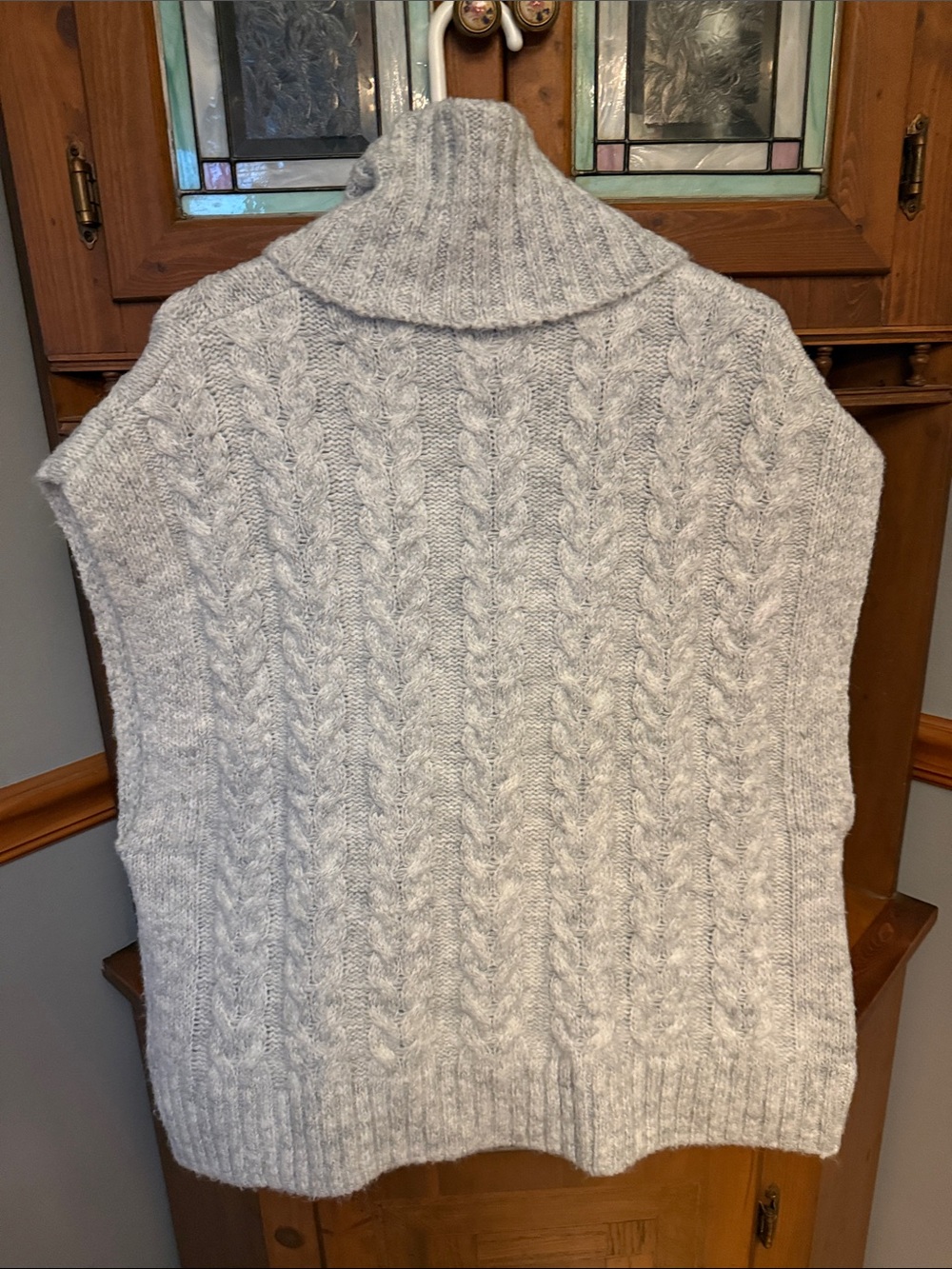 Joie Boxy Cable Knit Turtleneck Sweater Vest Cream Grey Size S